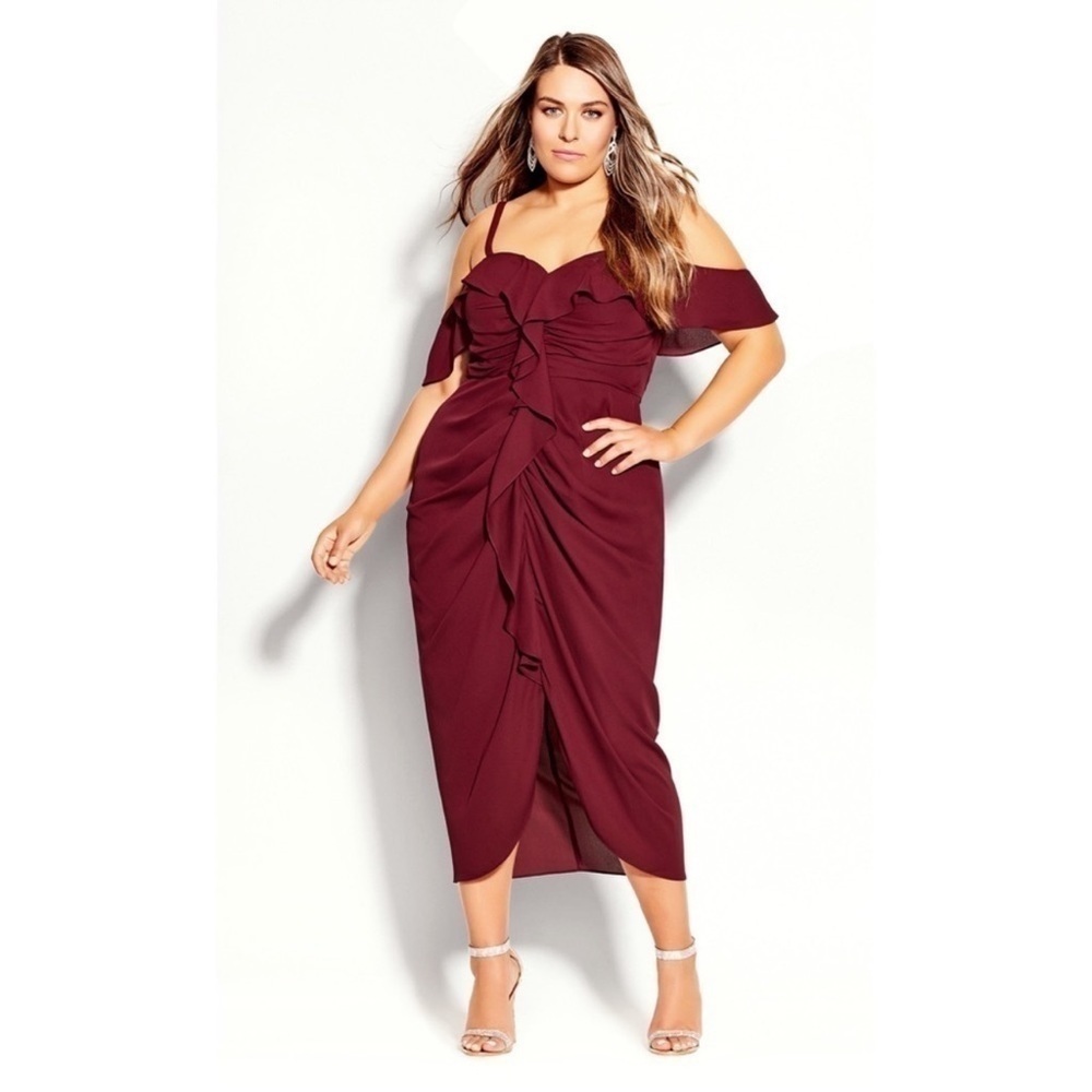CITY CHIC Va Va Voom Dress In Garnet